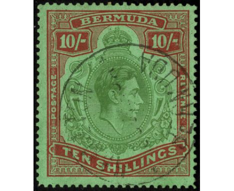 Bermuda. 1941 (Sept.) 10/- line perf with the rare HPF #52d cracked crown, very difficult on the 10/- and this is the first u