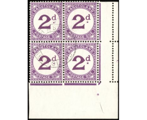 Basutoland. Postage Dues. 1952 2d violet on chalky paper lower right corner block of four with gum, CTO'd MASERU 3.8.56.  R9-