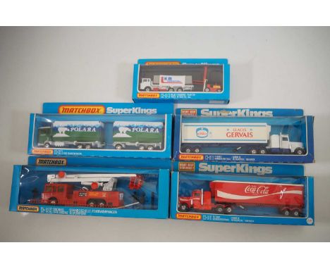 A group of MATCHBOX vintage diecast Super Kings lorries and fire engine, all in original boxes - VG in G/VG boxes (5)