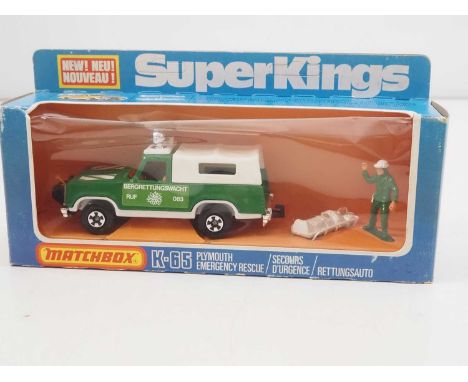 A scarce German issue MATCHBOX diecast K-65 Super Kings 'Plymouth Emergency Rescue' - VG in G/VG box