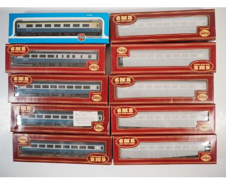 A group of AIRFIX OO gauge MK2 passenger coaches all in BR blue/grey livery - VG in G/VG boxes (10)
