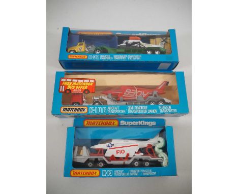 A group of MATCHBOX vintage diecast Super Kings aircraft and helicopter transporters comprising K-13, K-92 & K-106, all in or