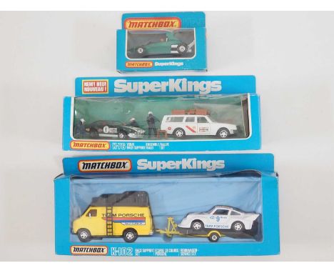 A group of MATCHBOX vintage diecast Super Kings racing related issues comprising K-76 Volvo Rally Support set, K-102 Team Por
