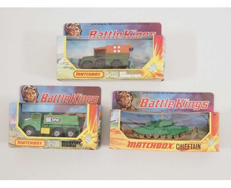 A group of MATCHBOX vintage diecast Battle Kings comprising K-103, K-110 and K-112, all appear complete with all accessories 