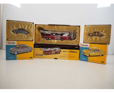 A group of CORGI diecast 50th Anniversary boxed vehicles comprising a Simon Snorkel fire engine and 2 x Ford Consul - VG/E in