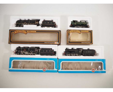 A group of OO gauge steam locomotives by AIRFIX and MAINLINE in LMS and GWR liveries - G/VG in G/VG boxes (4)