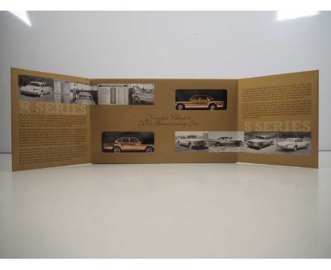 A TRAX 1:43 scale diecast Crysler Valiant 50th Anniversary set comprising 2x 'gold plated' cars in a presentation pack - Vg/E