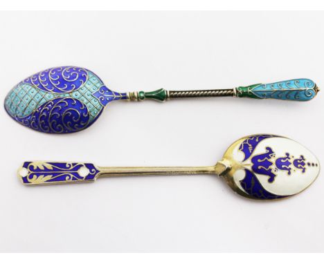 Two hallmarked silver and enamel spoons