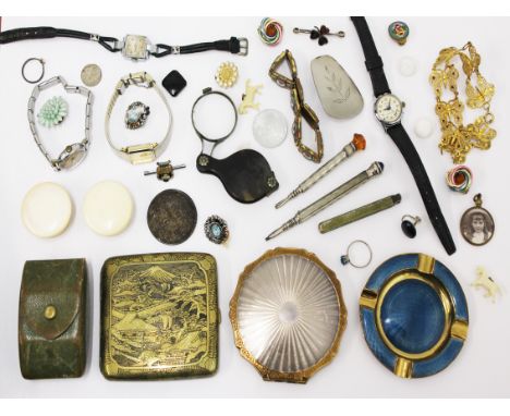 A mixed lot of costume jewellery, watches, compact, opera glasses etc.