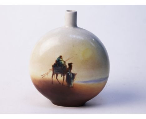 A Royal Doulton Titanium vase decorated with an arabian scene. Signed H Allen. H11.5cm