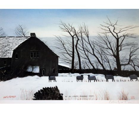 A pair of Peter Brook signed prints "Christmas by an Empty Pennine Farm" and "A Greeting". 28.5cm x 21cm together with a Judy