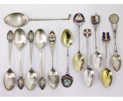 A group of twelve hallmarked silver spoons, some having enamel finials