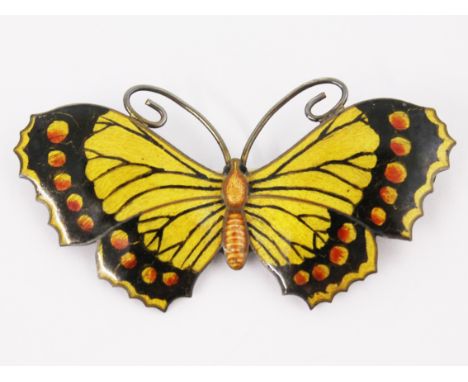 A silver and enamel butterfly brooch by J Aitkin. Birm. 1916. L5.5cm