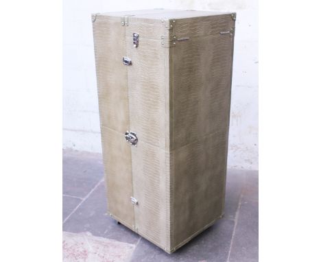 A contemporary imitation crocodile skin fold out travel robe or trunk. H152cm