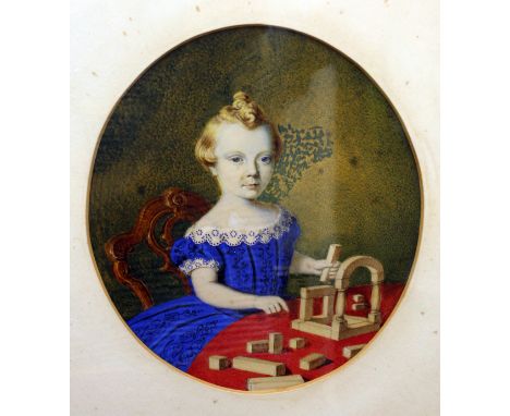 Unknown. Portrait of a young girl watercolour in oval gilt frame