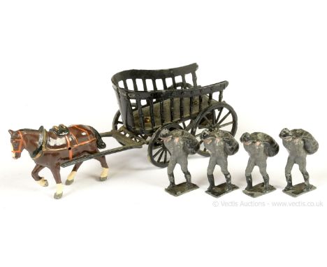 Charbens - From The Coal Cart Set, now comprising: Black Coal Wagon, Brown Horse, &amp; 4 x Coalmen Carrying Sacks. Some pain