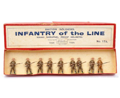 Britains - Fort Series [Second Grade Figures] - Set 17a - Infantry of the Line [Khaki - Shrapnel Proof Helmets], 1936, compri