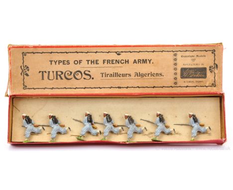 Britains - From Set 191 - Turcos, [1915 version], now comprising: 7 [from 8] x Charging Turcos with Fixed Bayonets in Grey/Bl