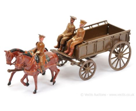 Britains - Set 146a - Royal Army Service Corps Wagon [1920 Issue, 1930's Version], comprising: 2 Horse Team at the Walk in Li