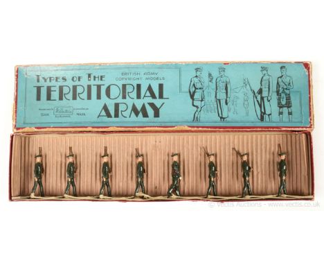 Britains - Set 1538 - The Territorials, [1938 version], comprising: Empty Handed Officer &amp; 7 x Other Ranks Marching at th