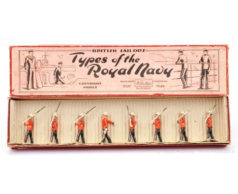 Britains - Set 1620 - Royal Marine Light Infantry, [1938 version], comprising: Empty Handed Officer &amp; 7 x Marines Marchin