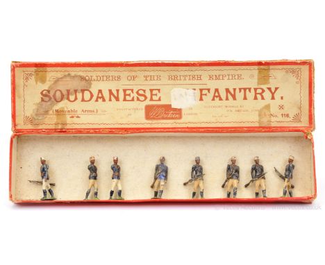 Britains - Set 116 - Soudanese Infantry - [1901 - 1st version], comprising: 8 x Infantrymen Marching at the Trail [ 2 arms mi