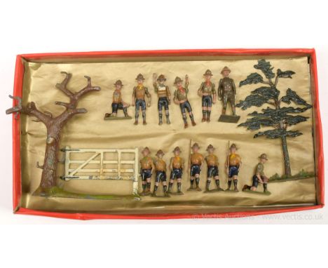 Britains - from Sets 163/180/181 - Boy Scout Display Sets [1911/25 versions Pre/Post War Issues], comprising: Scout Master, 6