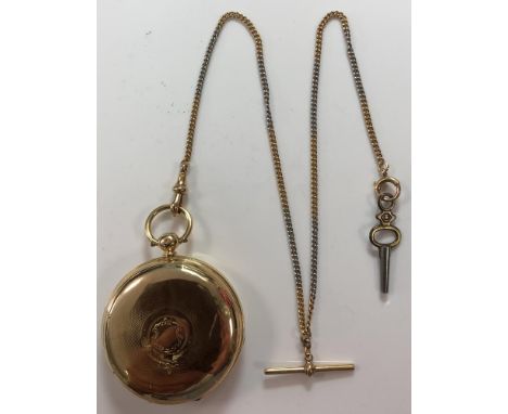 Kendall &amp; Dents - A Victorian 18ct gold full hunter pocket watch with accompanying Albertina chain, circa 1861, the unsig