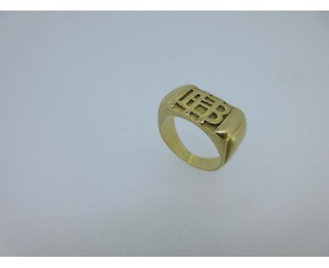 A signet ring once the property of the late Hugh 'Binkie' Beaumont, the rectangular flat topped head featuring the monogram H