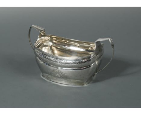 Dublin - A William lV silver sugar basin, maker's mark rubbed, probably 1830, of rectangular form with an upper band of engra