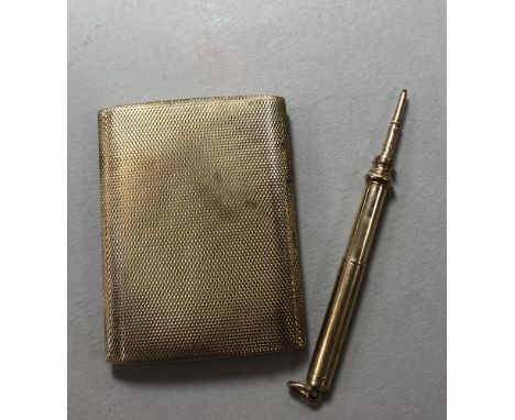 A 9ct gold book match cover together with a 9ct gold propelling pencil, the match cover by Mappin and Webb, of rectangular an