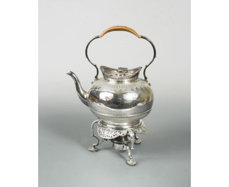 A Victorian silver plated spirit kettle and stand, by Martin, Hall &amp; Co of Sheffield, circa 1860, of circular rather bulb