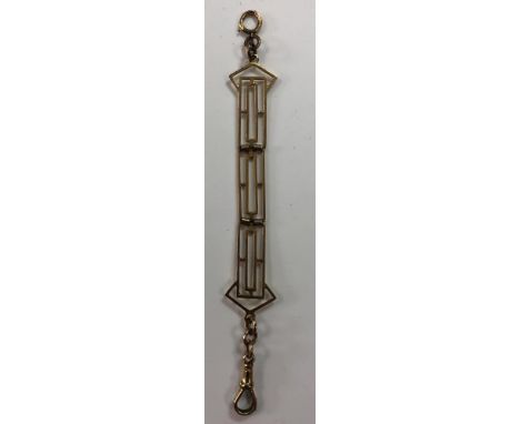 A lady's Art Deco style Albertina, comprised of three rectangular gate link sections joined with simple tubular hinges, the a