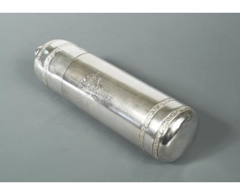 Judaica - A George V silver Megillah container, by Moshe Rubin, London 1926, of cylindrical form, the lower section decorated