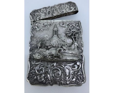 A rare Victorian silver 'Castle Top' card case by Nathaniel Mills, Birmingham, date letter indistinct, possibly 1844, of rect