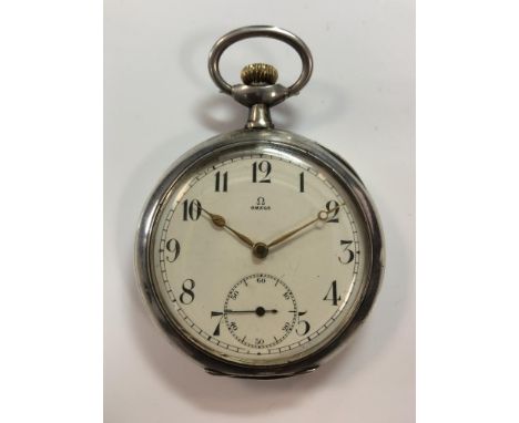 Omega - An open faced pocket watch, the signed white dial, 42mm diameter, with black Arabic numerals, gold coloured hands, su