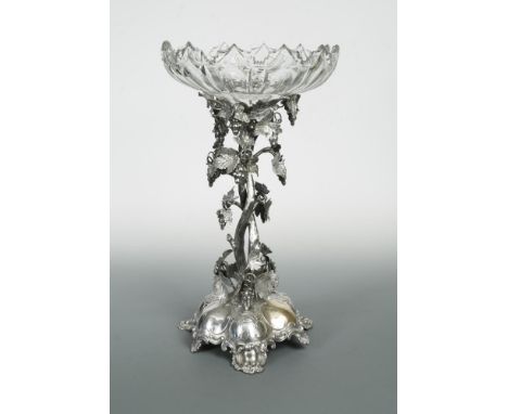 A Victorian silver and cut glass table centrepiece, by Joseph &amp; Thomas Bradbury, Sheffield 1871, the cast column of inter