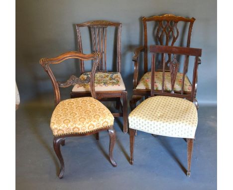 A Chippendale Style armchair together with three other side chairs 