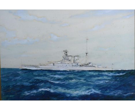 William Minshall Birchall HMS Barham inscribed verso, Flying the Flat of Vice Admiral John D Kelly commanding First Battle Sq