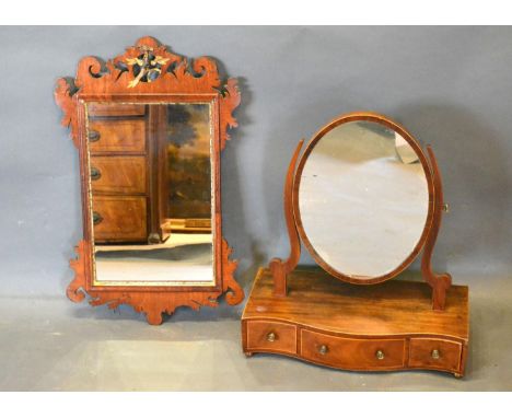 A 19th Century Mahogany Chippendale Style Wall Mirror together with a 19th Century mahogany swing frame toilet mirror 