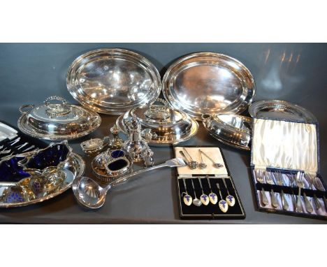 A Set of Five Sheffield Silver and Enamel Teaspoons together with a collection of silver plate 