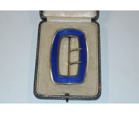 An enamel and silver buckle, Birmingham 1912 in fitted case