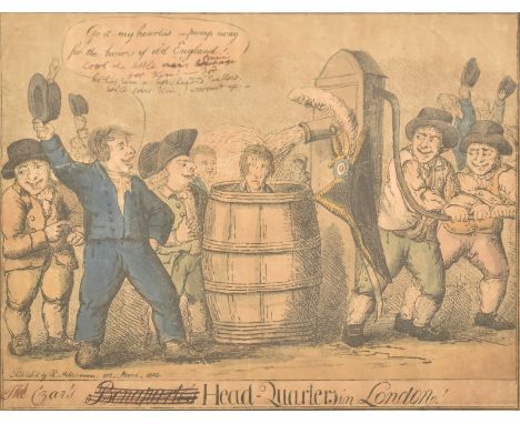 Political Satire: R. Ackermann, 101, Strand, London - Bonaparte's Head Quarters in London - A believed early 19th century pol