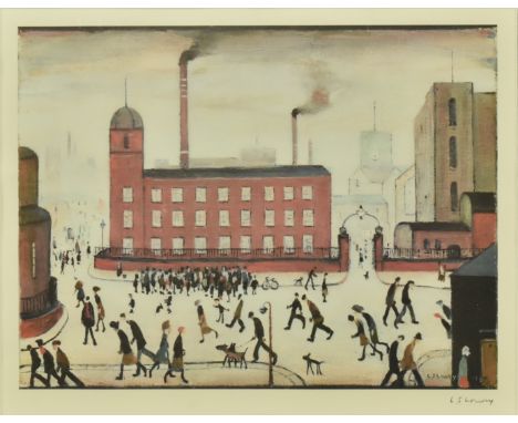 L. S. Lowry R.A. (British 1887-1976) - ' Mill Scene ' - A 20th century 1972 limited edition signed coloured lithograph print.