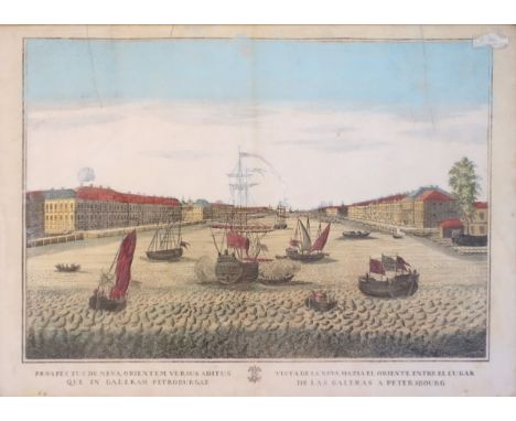 18th century, St Petersburg, hand coloured engraving, 32 x 44.5cm; 1889 Imperial Russian 4% Railway Bond, Series 2, 125 Roubl