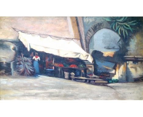 Italian School, 20th century, "The Old Gate and Fruit Master, Tivoli, Italy", oil on canvas, 18.5 x 31.5cm 
