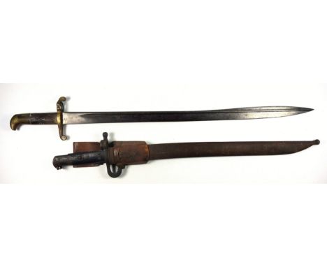 Bayonet with a 46.7cm fullered steel blade indistinctly inscribed, in a metal scabbard, (probably German), and a bayonet with