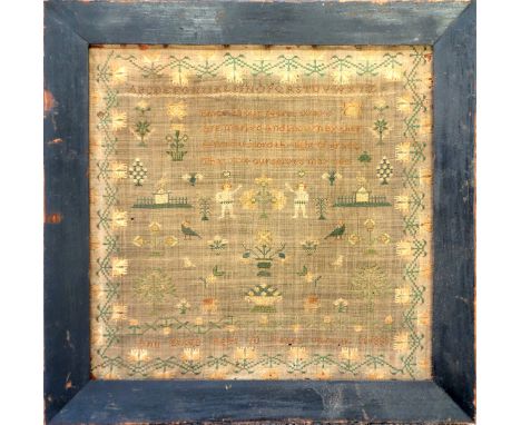 Early Victorian religious and alphabet sampler worked by Ann Dixon, aged 10 years, January 30th 1838, "Since all our secret w