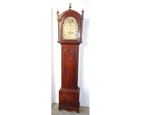 William IV longcase clock with a painted arch dial inscribed "R Manwaring, Wadhurst", with a seconds dial, calendar aperture,