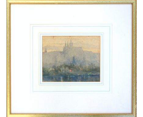Continental School, 19th century, "Prague - Night", watercolour, unsigned but dated "92", 13.8 x 17.4cm; R Wasik, "Lodz, 2012